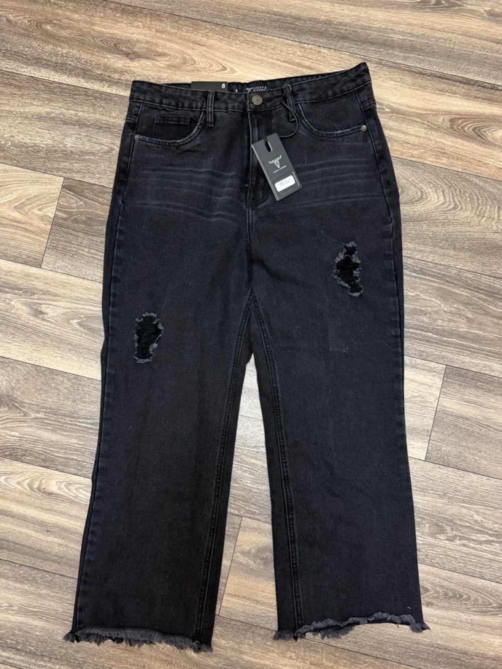 Lucky & Blessed Black Straight Leg Distressed Jeans NWT